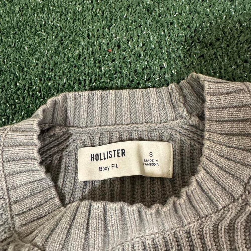 Hollister Boxy Knit Sweater Mens Small Light Gray Ribbed Raglan Streetwear 0203 - Picture 5 of 6